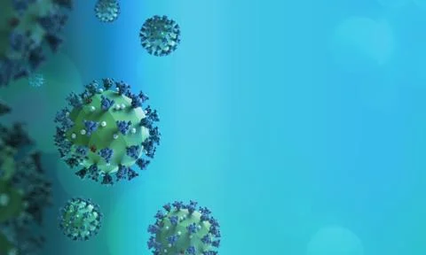Render of the low poly coronavirus infection model on a light blue background Stock Illustration