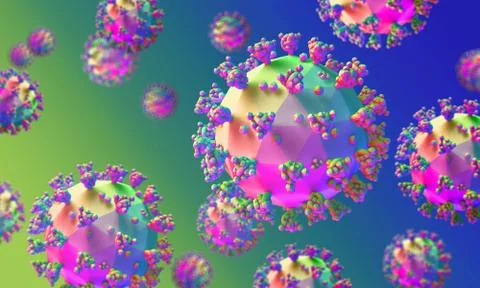 Render of the low poly virus model on a green background. Stock Illustration
