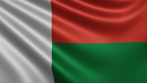 Render of the Madagascar flag flutters in the wind close-up, the national flag Illustrazione stock