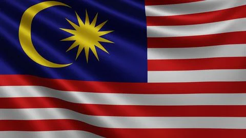 Render of the Malaysia flag flutters in the wind close-up, the national flag of Stock Illustration