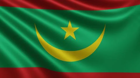 Render of the Mauritania flag flutters in the wind close-up, the national flag Stock Illustration