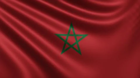 Render of the Morocco flag flutters in the wind close-up, the national flag of Stock Illustration