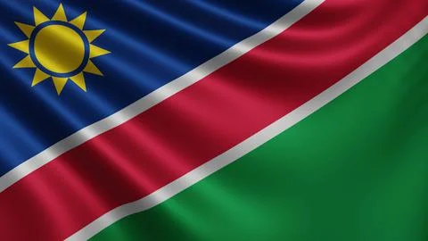 Render of the Namibia flag flutters in the wind close-up, the national flag of Stock Illustration