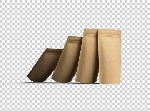 Render of a narrow paper doy-pack packaging with a zipper on a transparent .. Stock Illustration