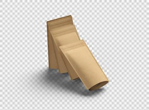 Render of a narrow paper doy-pack packaging with a zipper on a transparent .. Stock Illustration