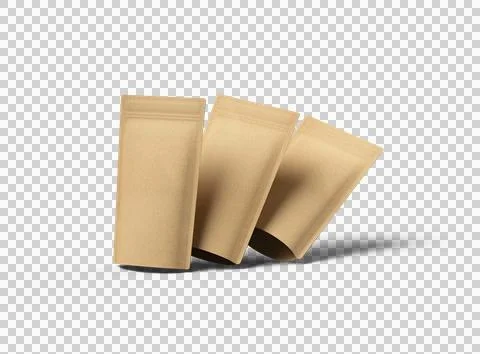 Render of a narrow paper doy-pack packaging with a zipper on a transparent .. Stock Illustration