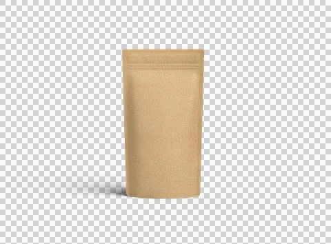 Render of a narrow paper doy-pack packaging with a zipper on a transparent .. Stock Illustration