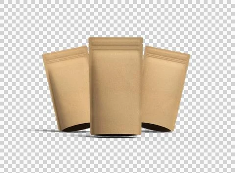 Render of a narrow paper doy-pack packaging with a zipper on a transparent .. Stock Illustration