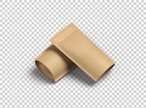 Render of a narrow paper doy-pack packaging with a zipper on a transparent .. Stock Illustration