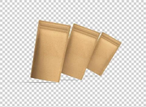 Render of a narrow paper doy-pack packaging with a zipper on a transparent .. Stock Illustration