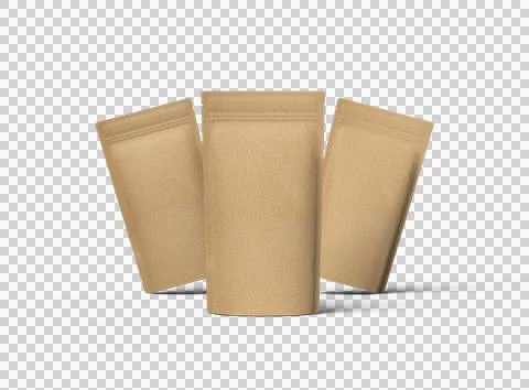 Render of a narrow paper doy-pack packaging with a zipper on a transparent .. Stock Illustration