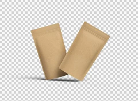 Render of a narrow paper doy-pack packaging with a zipper on a transparent .. Stock Illustration