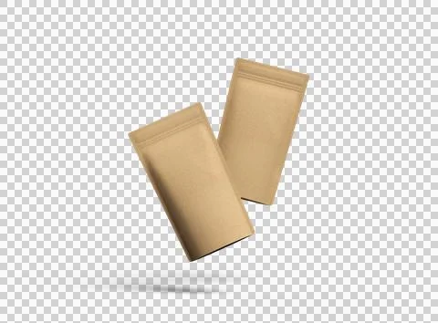 Render of a narrow paper doy-pack packaging with a zipper on a transparent .. Stock Illustration