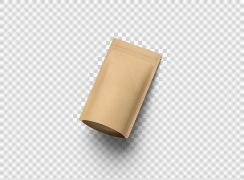 Render of a narrow paper doy-pack packaging with a zipper on a transparent .. Stock Illustration