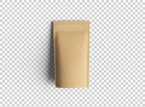 Render of a narrow paper doy-pack packaging with a zipper on a transparent .. Stock Illustration