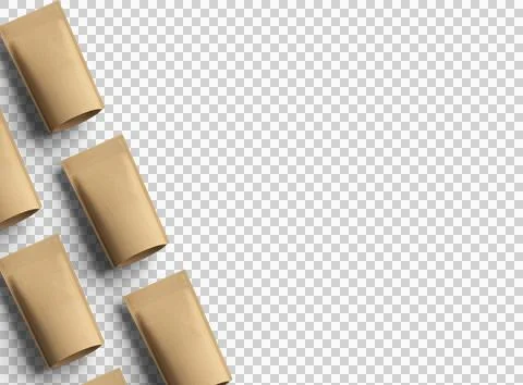 Render of a narrow paper doy-pack packaging with a zipper on a transparent .. Stock Illustration