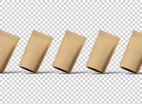 Render of a narrow paper doy-pack packaging with a zipper on a transparent .. Stock Illustration