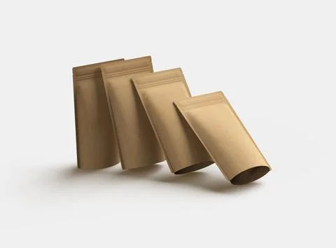 Render of a narrow paper doy-pack packaging with a zipper on a light backgrou Stock Illustration