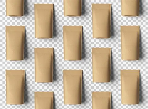 Render of a narrow paper doy-pack packaging with a zipper on a transparent .. Stock Illustration