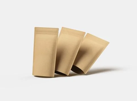 Render of a narrow paper doy-pack packaging with a zipper on a light backgrou Stock Illustration