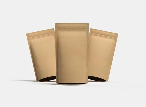 Render of a narrow paper doy-pack packaging with a zipper on a light backgrou Stock Illustration