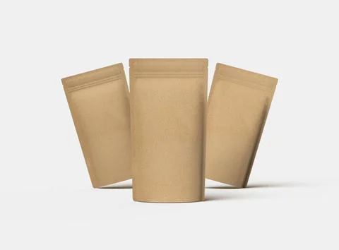 Render of a narrow paper doy-pack packaging with a zipper on a light backgrou Stock Illustration