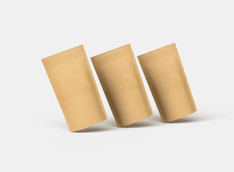 Render of a narrow paper doy-pack packaging with a zipper on a light backgrou Stock Illustration