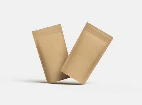 Render of a narrow paper doy-pack packaging with a zipper on a light backgrou Stock Illustration