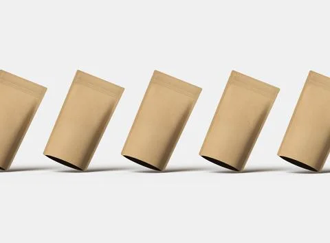 Render of a narrow paper doy-pack packaging with a zipper on a light backgrou Stock Illustration