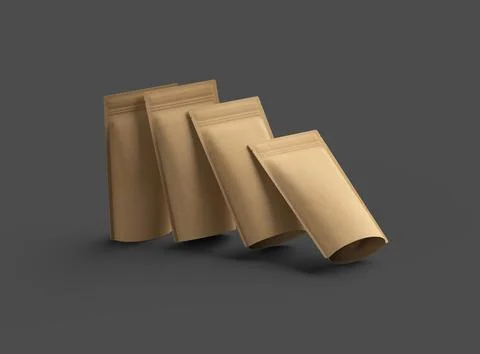 Render of a narrow paper doy-pack packaging with a zipper on a dark background Stock Illustration
