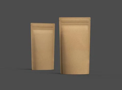 Render of a narrow paper doy-pack packaging with a zipper on a dark background Stock Illustration