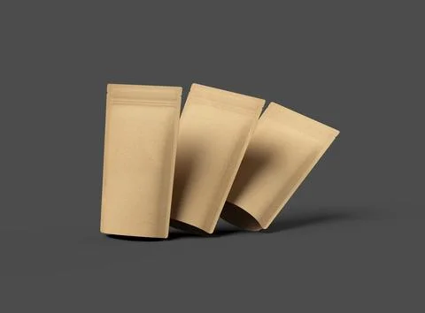 Render of a narrow paper doy-pack packaging with a zipper on a dark background Stock Illustration