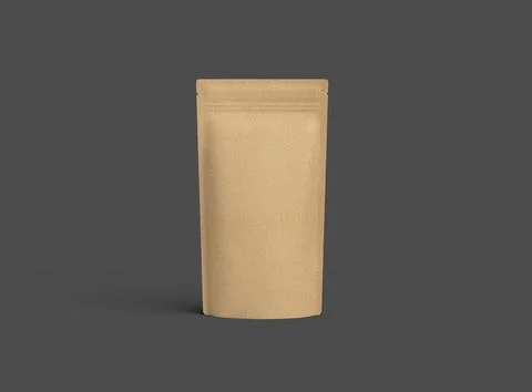 Render of a narrow paper doy-pack packaging with a zipper on a dark background Stock Illustration