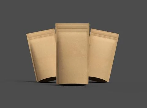 Render of a narrow paper doy-pack packaging with a zipper on a dark background Stock Illustration
