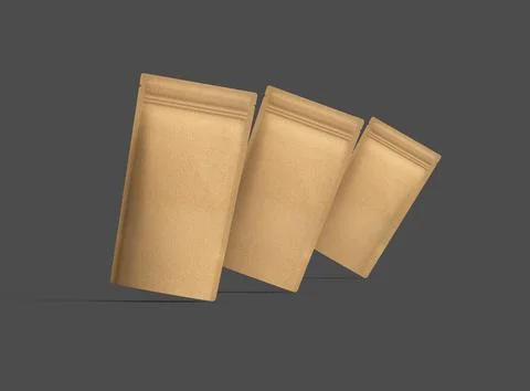 Render of a narrow paper doy-pack packaging with a zipper on a dark background Stock Illustration