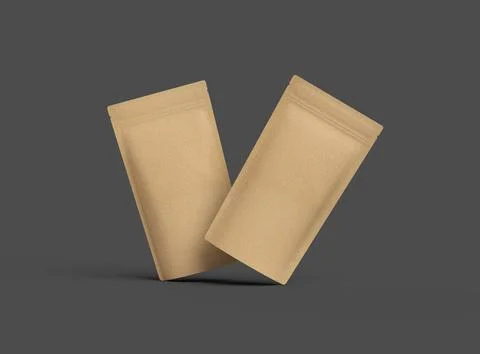 Render of a narrow paper doy-pack packaging with a zipper on a dark background Illustrazione stock