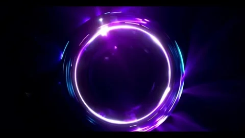 Render Neon circle rotation of frame with shining effects on dark background Stockbeeldmateriaal 305639447