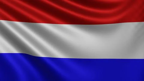 Render of the Netherlands flag flutters in the wind close-up, the national flag Illustrazione stock