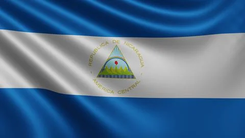 Render of the Nicaragua flag flutters in the wind close-up, the national flag Stock Illustration