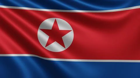 Render of the North Korea flag flutters in the wind close-up, the national flag Stock Illustration