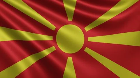 Render of the North Macedonia flag flutters in the wind close-up, the national Illustrazione stock