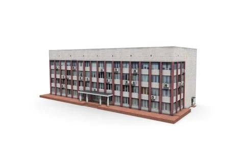 Render of an office building on a white background. 3D model isolate Ilustración de archivo