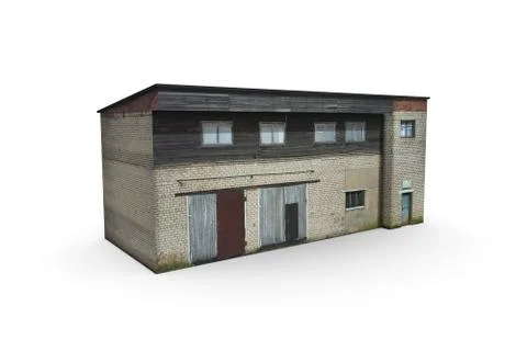 Render of an old ruined building on a white background Ilustración de archivo