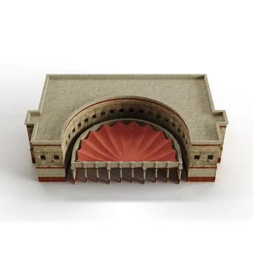 Render of an old style theatre building with ornate columns against a white back Ilustración de archivo
