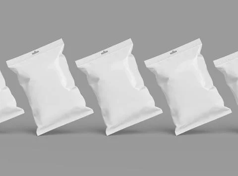 Render of package for food snack, chips, peanuts, candy on a light background Stock Illustration