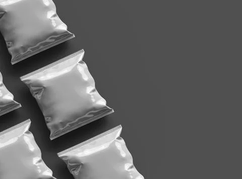 Render of a Package for a square polyethylene bag for food on a dark background Stock Illustration