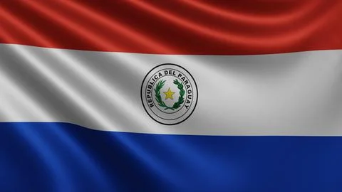 Render of the Paraguay flag flutters in the wind close-up, the national flag of Stock Illustration