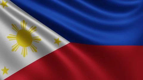 Render of the Philippines flag flutters in the wind close-up, the national flag Stock Illustration