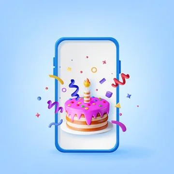 Render Phone with Chocolate Cake Decorated with Stock Illustration