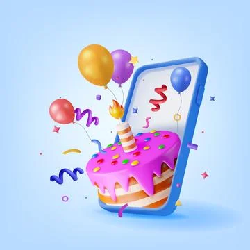 Render Phone with Chocolate Cake Decorated with Stock Illustration